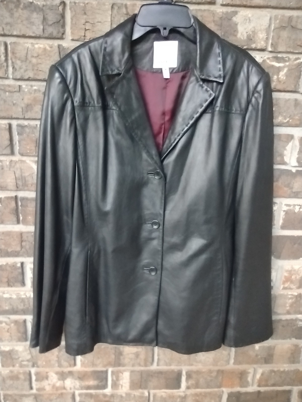 Anne Klein 2 Genuine Lamb Skin Leather Blazer Jacket Black Women's Size M Lined